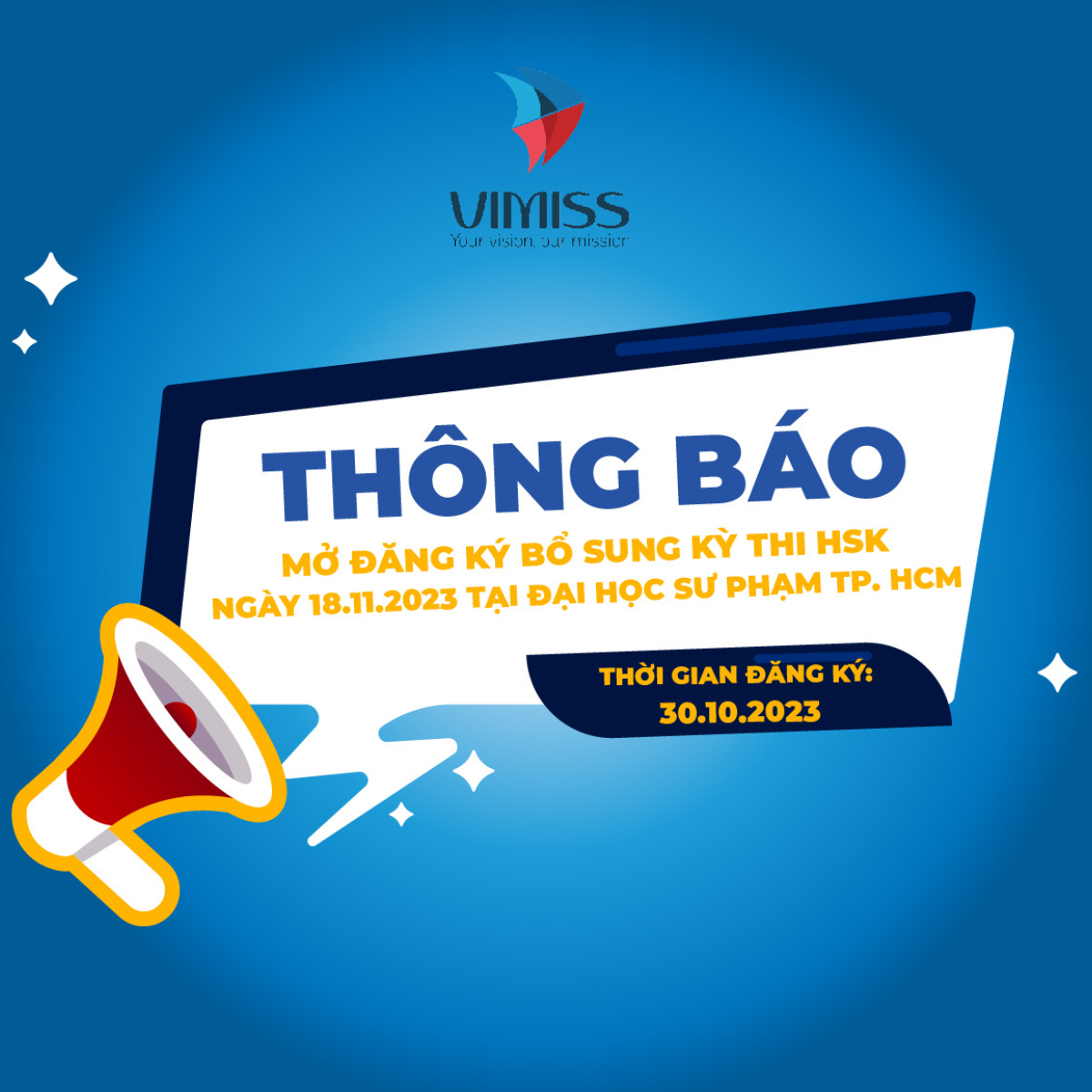 MỞ ĐĂNG KÝ BỔ SUNG KỲ THI HSK NGÀY 18.11.2023 TẠI ĐẠI HỌC SƯ PHẠM TP. HỒ CHÍ MINH HCMUE