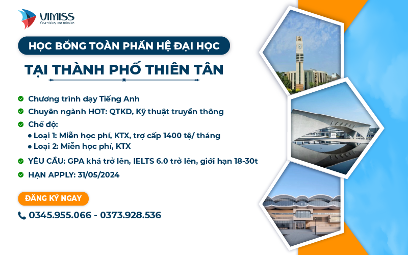 Học bổng toàn phần hệ Đại học Thành phố Thiên Tân cập nhật 2024