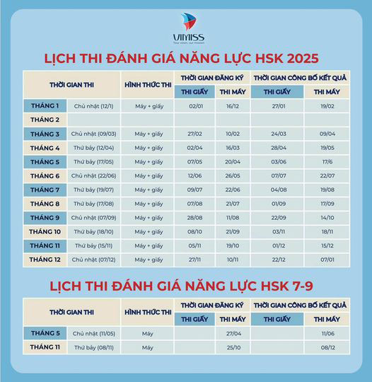 Cập nhật Lịch thi HSK – HSKK 2025 mới nhất